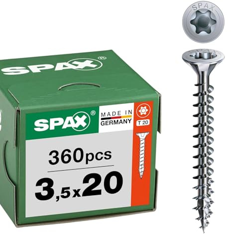 SPAX Universalschraube 3,5x20 mm, 360 St., Senkkopf T20, Vollgewinde, WIROX | Vollgewinde Holzbauschraube mit 4CUT Spitze fuer Innen und Aussen, ideal fuer DIY und Bau, Chrom-frei & korrosionsbestaendig