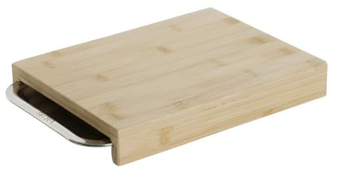 Premium Schneidebrett Holz mit Auffangschale | Bambus-Brett mit Auffangbehälter für die Küche | Holzbrett mit Edelstahl-Schale