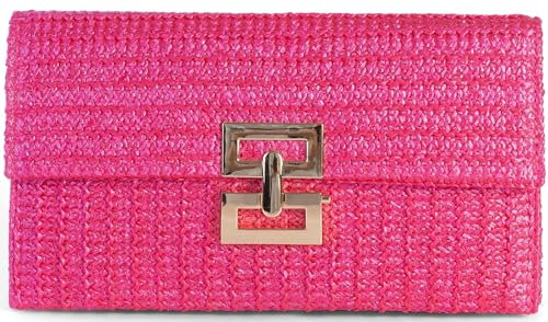 Tellrain Stroh-Clutch, Damen, Sommer, Strand, Handtasche, Boho, gewebter Umschlag, Geldbörse, umklappbare Kette, Umhängetasche, Abendtasche, Rose, Clutch-Handtaschen