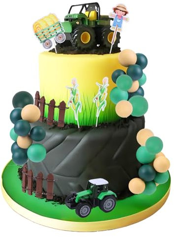 Cheereveal Tractor Cake Figures Decorations for Boys, Green Tractors Bulwarks Cake Cupcake Toppers, Farm Theme Birthday Party Baby Shower Photo Props