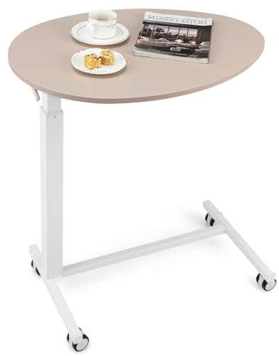 LIFEZEAL Höhenverstellbarer Beistelltisch mit Rollen, Pflegetisch Betttisch C Form mit Lufthebeln, Mobiler Seitentisch Sofatisch für Küche, Esszimmer, Wohnzimmer, Max. 75 kg, 70 x 50 x 74-108 cm