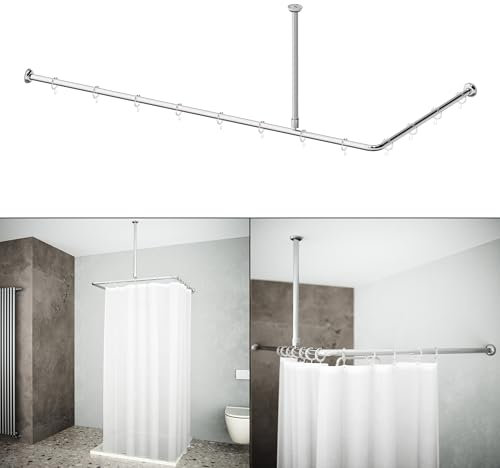 AQUABAD Hastaflex Vario Duschvorhangstange, Chrom, für Dusche und Badewannen von 90x90cm bis 80x175cm