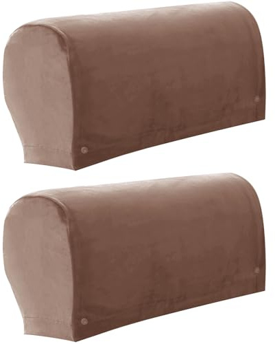 NEKOSUKI 1Pair Armrest Covers, Chair Arm Protectors Stretch Fabric Armrest Sofa with Twist Pin, Armchair Slipcover Protector Elastic Home Office Recliner Couch Loveseat Protective Cloth (Taupe)