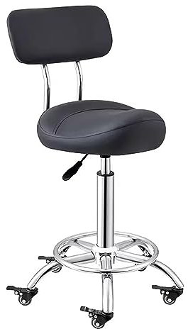 Ergonomischer Sattelhocker mit Rückenstütze und Fußstütze für Küche Büro Salon Zahnarzt Klinik Schwarz (50 70 cm)