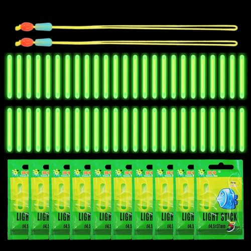 WUSJCOF 50 Piezas de Barras Luminosas para Pesca, Palos de Luz para Caña de Pescar, Glow Sticks para Pesca Nocturna, Barras Luminosas Verdes, Starlight para Pesca Nocturna