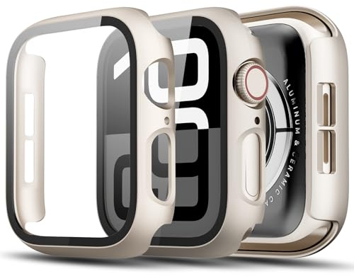 TGKML Hülle mit Displayschutzfolie für Apple Watch SE 3/SE 2/SE/6/5/4 44mm | 2-Stück, Hard-PC Schutzhülle, Eingebaut Gehärtetes Glas, Kratzfest & Stoßfest Schutzfolie, Polarstern*2