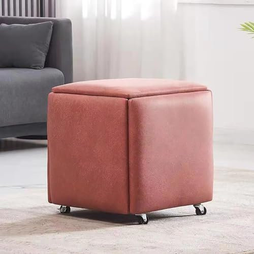 5-in-1-Sitzwürfel aus PU-Leder mit Drehrollen, stapelbar, stapelbar, stapelbar, Ottomane, Hocker, Sofasessel, Hocker, Ankleidestuhl für Wohnzimmer, Schlafzimmer, 18 x 18 x 19 cm, Leder (braun)