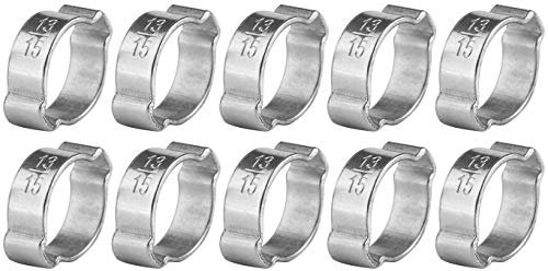 Uadme Collare Stringitubo, 10 Pezzi Fascette Stringitubo a Due Orecchie in Acciaio Inox Zincato, 13-15mm Anello Stringitubo per Tubi in Silicone o Gomma per Carburante Benzina su Automobili