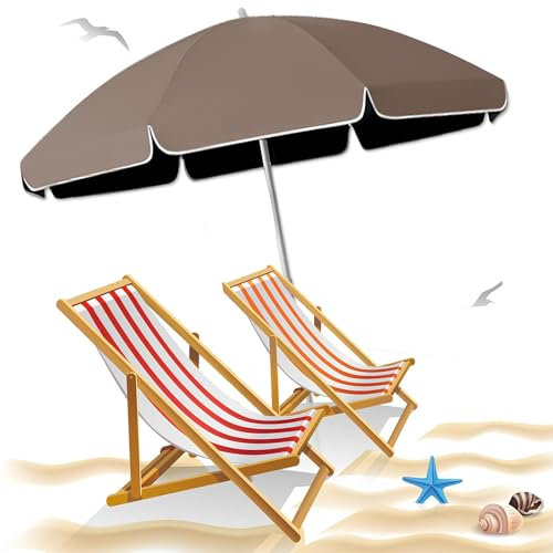 Ombrellone Da Spiaggia Portatile Per Picnic All'aperto, Piccolo Ombrellone Da Giardino Terrazzo, Ombrellone Da Balcone, Ombrellone Da Sole Portatile Per Esterni Con Spina Di Terra(Brown,1.80m/5.9ft)