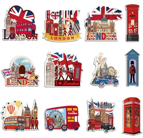 12Pcs London Fridge Magnets PVC, Big Ben Red Bus Tower Bridge Souvenir Set