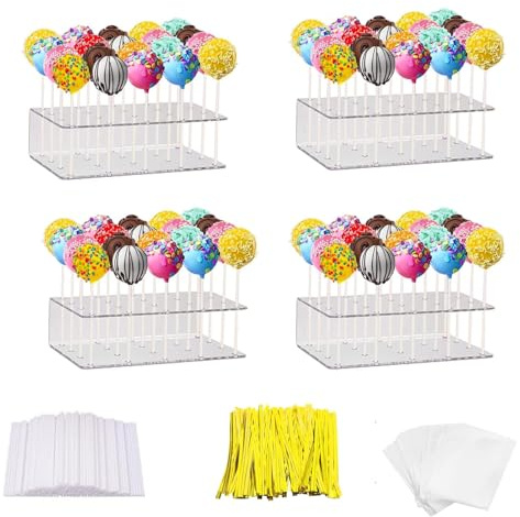 Ksnowqi 4 Pièces Supports Sucettes, Support Gateau Bonbon, Bâton Cake Pop Transparent, Ensemble de Présentoirs à Sucettes DIY pour Mariages, Anniversaires, Halloween, Party