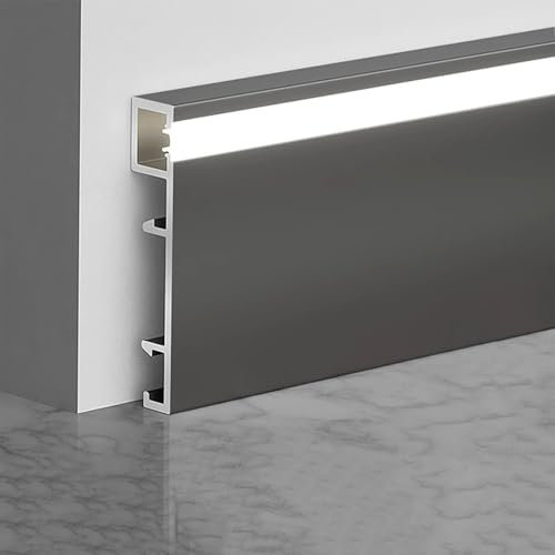 Lot de 6 plinthes LED, en aluminium 50 mm x 2500 mm, gris étoilé, 15 m au total, montage en surface, éclairage latéral, plinthe murale avec lumière LED