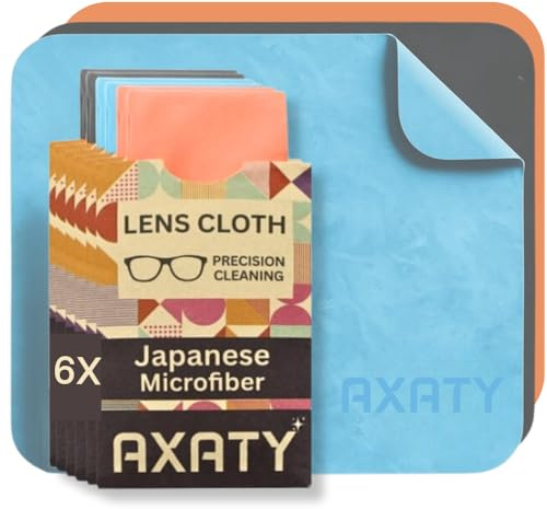 AXATY Glasses Cleaning Cloths 6-Pack – Premium Japanese Microfibre Lens Cloths for Spectacles, Screens & Cameras – Lint-Free, Streak-Free, Reusable (Blue, Grey, Fluorescent)