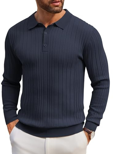 COOFANDY Men's Polo Jumper Knitted Lang Sleeve Poloshirt Pullover Winter Sweater Casual Solid Color Sweatshirt