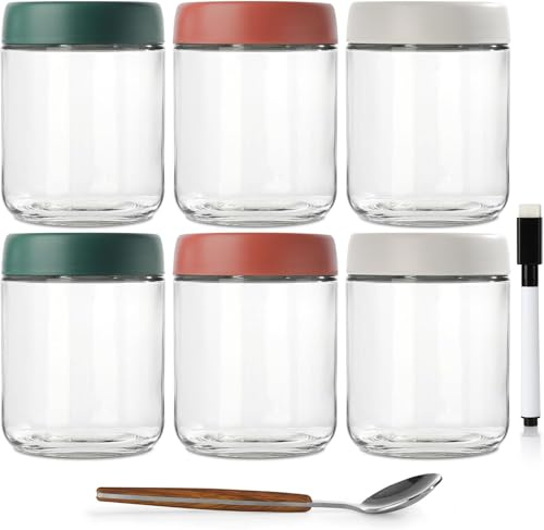 Overnight Oats Jar,Glass Containers With Lids,500ml Glass Jars With Lids-Set Of 6,Overnight Oats Containers,For Yogurt Pot Cereals Milk Fruit Condiment Dressing Sauce Snacks Juice