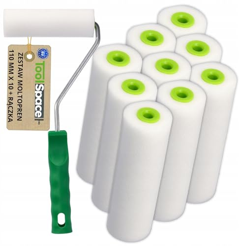 ToolSpace Rouleau Peinture Rouleaux Mousse Lisse avec Manche pour Bois Métal Carrelage Meubles Projets DIY Laques et Vernis Manchon Haute Densité Application Absorption Optimale – 11 cm Lot de 10