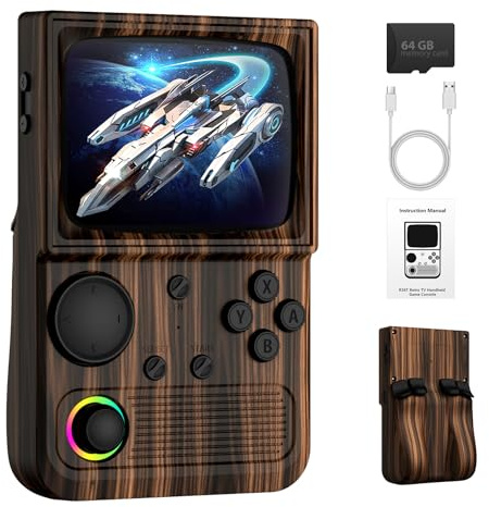 R36T Retro Handheld Game Console, Video Game Console, Retro Gaming Console, Supports Multiple Mainstream Emulators, WiFi Network Battling (Wood Grain Coffee Color)