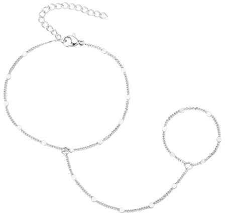 Yowivon Bracelet Chaîne Main en Argent pour Femme avec Anneau, Chaîne à Maillons en Argent, Bracelets Empilables Délicats avec Bague Doigt, Bijou Hypoallergénique Ajustable Tendance à Offrir en Cadeau