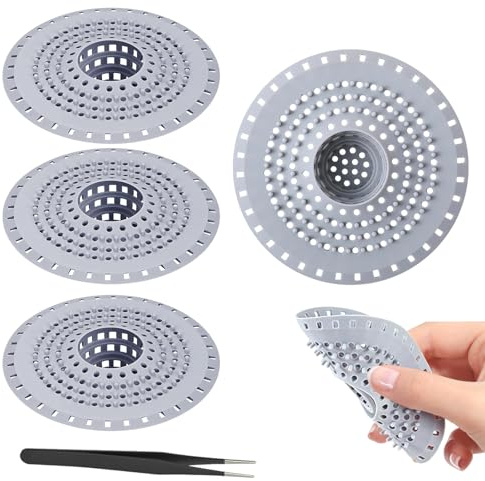 Abflusssieb Silikon 4 Stück Universelles Haarsieb Dusche | Abflusssieb Dusche Abfluss Haarfänger Dusch für Küche Badewanne Waschbecken Badezimmer