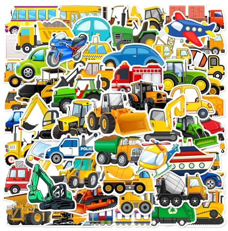 Funngy Auto Sticker Kinder,120 PCS Bagger Sticker Set Auto Stickers Kinder mit Traktor und Baustelle Fahrzeugen wasserdichte Vinyl Aufkleber für Laptop Skateboard Koffer Helm Lustige Stickers