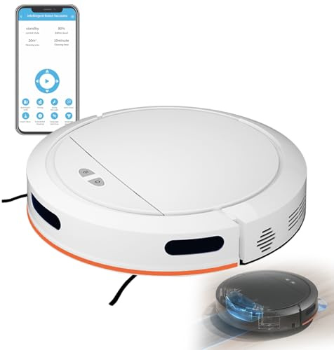 buusace Robot Aspirateur Balai 4000Pa avec Serpillère, Navigation Gyroscope, Connecté Wi-FI, 4 Modes de Nettoyage, Ultra-Plat pour Maison, Sol Dur, Parquet, Moquette (Blanc)