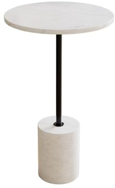 Liadomo Beistelltisch rund, Goro, 36 cm, Marmor weiß | Couchtisch, runde Tischplatte, Marmortischplatte, Marmorfuß, Metallstange, Unikat, robust