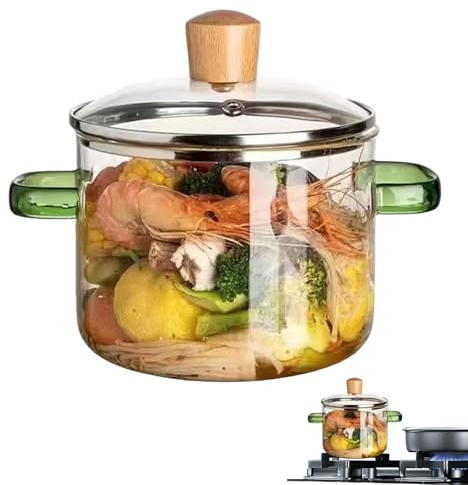 Pots en verre transparent résistant à la chaleur de 1600 ml pour mijoter | Casserole en verre avec couvercle pour sauce, cuisine, soupe, pâtes, thé