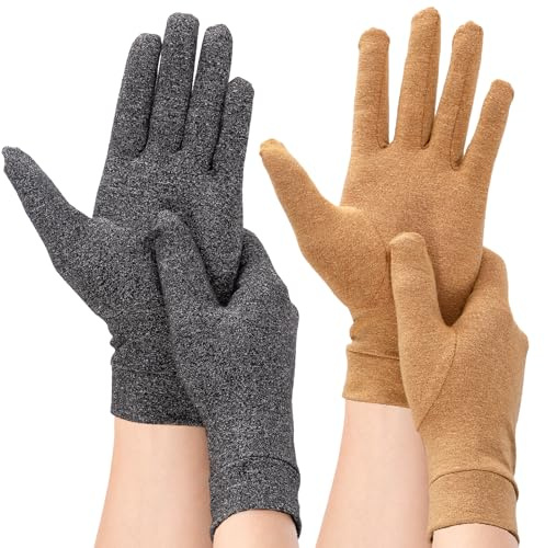 JLFDLLYYZQ 2 Paar Arthrose Handschuhe, Vollfinger-Kompressionshandschuhe Damen Und Herren, Fahrradhandschuhe, Raynaud Syndrom Handschuhe Zur Schmerzlinderung Und Wärmezufuhr(Hanfgrau + Hautfarbe, L)