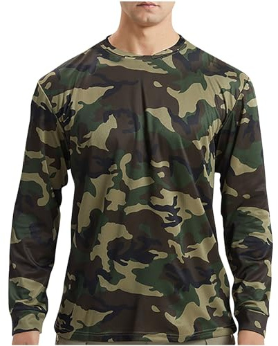 Men's Tops UK Long-Sleeve Camouflage Sports Shirt Crew Neck Breathable Shirts Summer Quick-Drying Gym Tees Camping Hiking Running Camo Top Men Military Style Combat Sports Clothing