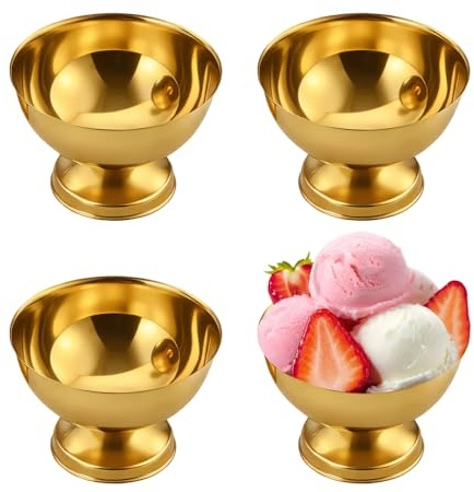 CARPJZ 4 Stück Eisschalen, Dessertschalen aus Edelstahl mit Fuß, Stapelbar, für Servieren von Eiscreme, Desserts, Puddings, Obstsalat, Joghurt und Süßigkeiten