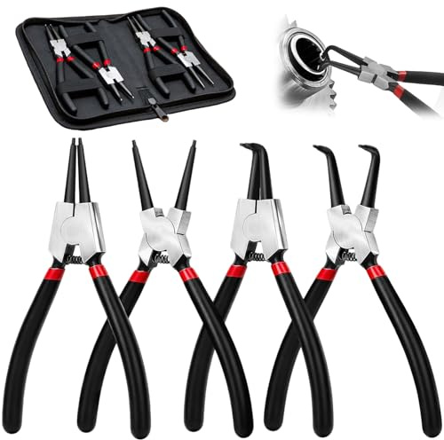 Yooyan Set med 4 stycken hoppringstång, 180 cm rak säkringsringstång, rak och böjd inner-/yttertång, sjötång med halkfria handtag och väska, 180 mm för verkstad och reparationer