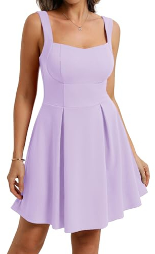 Belle Poque Abito estivo da donna con spalline, linea ad A, con scollo a V, schiena aperta, elegante, con tasche