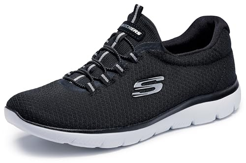 Skechers dam Summits 12980W Wide Sneakers, Black Mesh/White Trim, 40 EU Bred