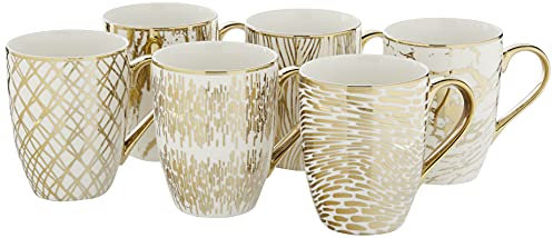 Certified International 26540SET6 Matrix 16 oz. Gold Plated Mugs, Set of 6, 5 x 3.25 x 4.5, Multicolored