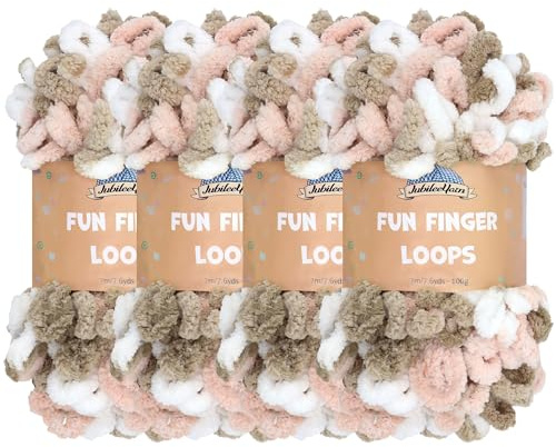JubileeGarn med roliga fingerslingor – polyester jumbo viktögla – 100 g/skein – rosa brun vit – 4 nystan