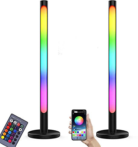 2 Stücke LED Tischlampe Stromversorgung über USB Dimmbar RGB Farbwechsel Nachttischlampe mit Fernbedienung APP Bunt Stimmungslicht Musik-Sync-Funktion für Wohnzimmer Spielzimmer Schwarz VOMI