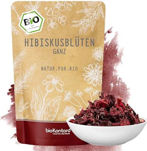 bioKontor – BIO Hibiskusblüten 250g – ganz, getrocknet – 100% naturbelassen | deutsche Handabfüllung – aus biologischem Anbau – Hibiskustee Bio – Hibiskusblütentee – Hibiskus Tee