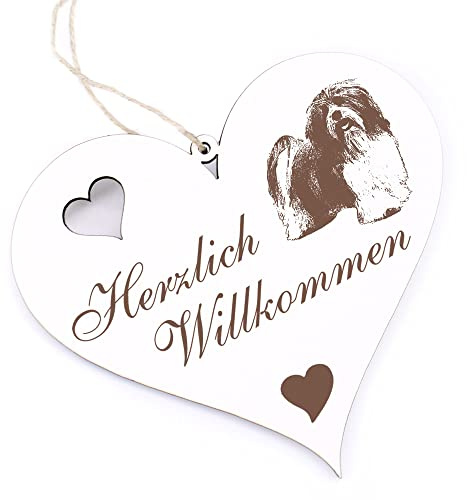 Herzlich Willkommen Schild - Havaneser - Deko Herz Holz Willkommensschild Türschild Dekoschild Türdeko