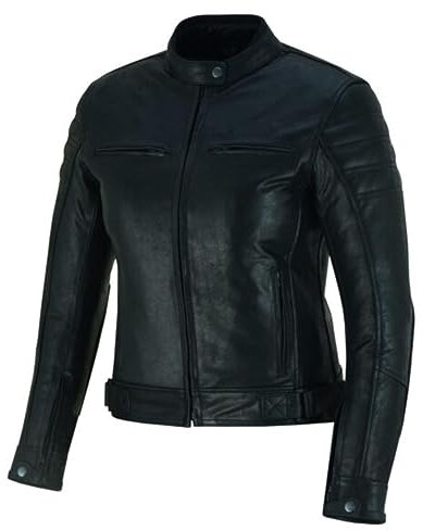 BI ESSE - Giubbino Giacca Pelle Moto Vintage caffè race, completo di Protezioni Rimovibili (Donna) (L, Nero)