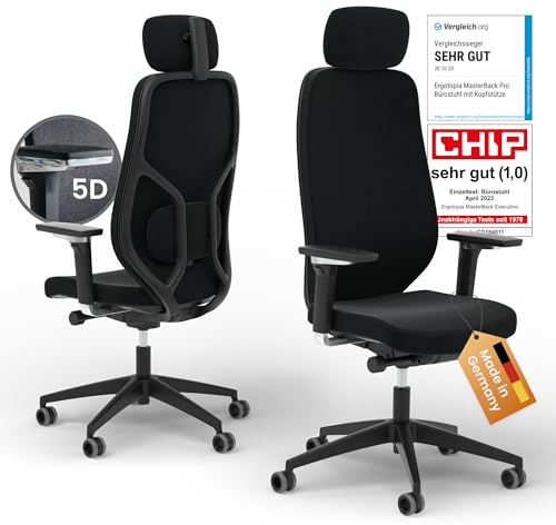 Ergotopia MasterBack Pro ergonomischer Bürostuhl [TESTSIEGER] – Schreibtischstuhl ergonomisch mit 3D-Neigungsmechanik & 5D-Armlehnen – Perfekt als Drehstuhl für Büro & Home Office
