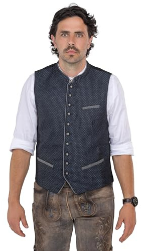Schöneberger Traditionell herrväst Lennard | Läderbyxor lodenväst vintage blå | Traditionell väst Gilet Lennard, blå, 58