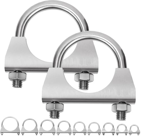 Swpeet Juego de 2 abrazaderas en U de escape de 1,4 pulgadas, abrazadera de perno en U de silenciador de acero inoxidable de 1-2/5 pulgadas, abrazadera silenciadora en U universal para uso intensivo
