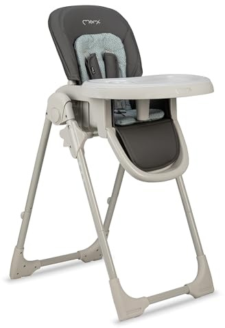 MoMi GOJO Kinderhochstuhl für Babys und Kinder von 6 bis 36 Monaten (max. 15 kg Körpergewicht), klappbar, 5-Punkt-Sicherheitsgurt, mit Tablett und Rollen.