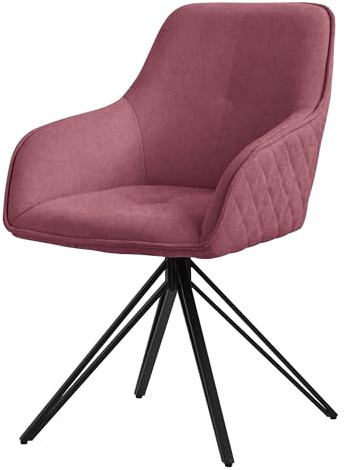 ML-Design matsalsstol snurrbar i textilväv, antikrosa, vardagsrumsfåtölj med armstöd & ryggstöd, 360° snurrbar stol, stoppad stol med metallben, ergonomisk fåtölj, köksstol loungefåtölj