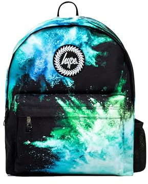 hype Boys Backpack, Black, Blue & Green Dust Iconic Bag, School Bag for Kids, Comfortable Rucksack with Bottle Holder, 3 Storage Compartments, Padded, Adjustable Straps & Grab Handle