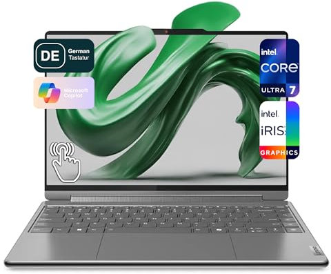 Lenovo Yoga 9i 2 in 1 Laptop, Intel Core Ultra 7-155H, 16 GB DDR5 RAM, 2 TB PCIe SSD, 14 WQUXGA OLED Touch Display, Intel Iris Xe Graphics, Tastiera QWERTZ Backlit AI Ready, Windows 11 Home, Grigio
