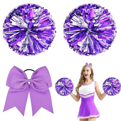 Meanju 3 Piezas Pompoms Animadoras, Pompones de Animadora con Morado, Pompones Animadora, Cheerleader Pompom para Deportes Team Spirit Cheering Reemplazo para Fiestas Pompones Deportivos (Violeta)