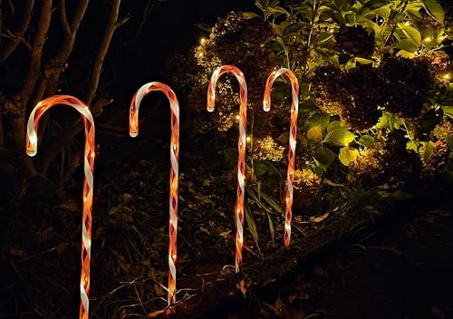 Bambelaa! LED Zuckerstangen Gartenstecker Rot Weiß Weihnachtsdeko Außen Beleuchtet mit 32 LED Batteriebetrieben für Garten und Haus (Timer und 8 Leuchtmodi) ca. 74 cm