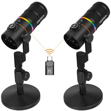 COMICA D10 Pro D Combo XLR USB Micrófono Dinámico con Receptor y Soporte de Escritorio para Videojuegos, TikTok y Grabación de Podcasts. Compatible con Luz RGB y Botón de Silencio para PC,Smartphone