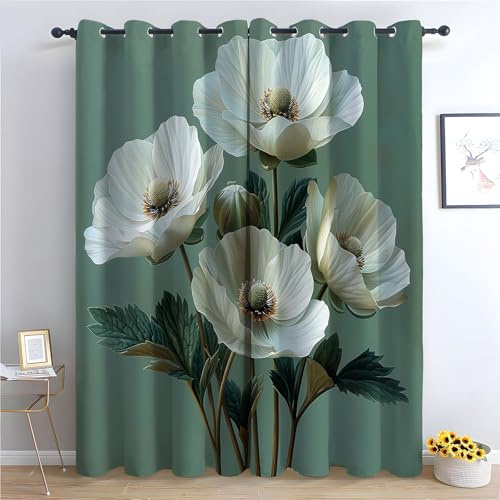 TZKRWRH Tenda oscurante per piante, Fiori semplici arte creatività, tende termiche, per soggiorno, camera da letto, finestra, motivo per bambini - 160Al x 70An cm (2 Paneles)(Bianco 64)